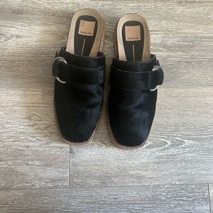Dolce Vita black pony hair mules size 7 with silver accent.